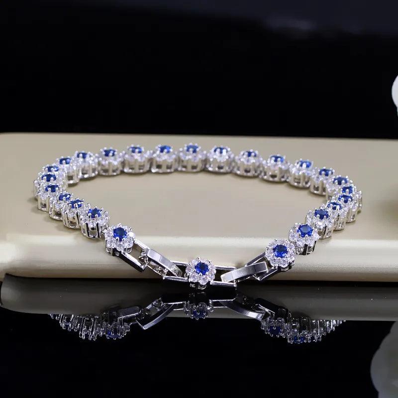 BeaQueen Trendy Green and White Cubic Zirconia Stone Silver Color Tennis Bracelets Dress Jewelry Accessories Gift for Women B100 - lojaesperanto