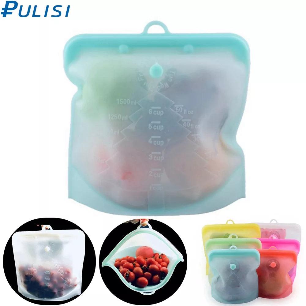 PULISI Silicone Reusable Food Bag 1 Piece 1500ml 50oz Leakproof Containers Reusable Fresh Bag Food Storage Bag Freezer Bag Snack - lojaesperanto