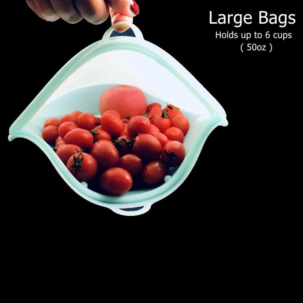 PULISI Silicone Reusable Food Bag 1 Piece 1500ml 50oz Leakproof Containers Reusable Fresh Bag Food Storage Bag Freezer Bag Snack - lojaesperanto