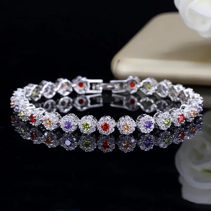 BeaQueen Trendy Green and White Cubic Zirconia Stone Silver Color Tennis Bracelets Dress Jewelry Accessories Gift for Women B100 - lojaesperanto