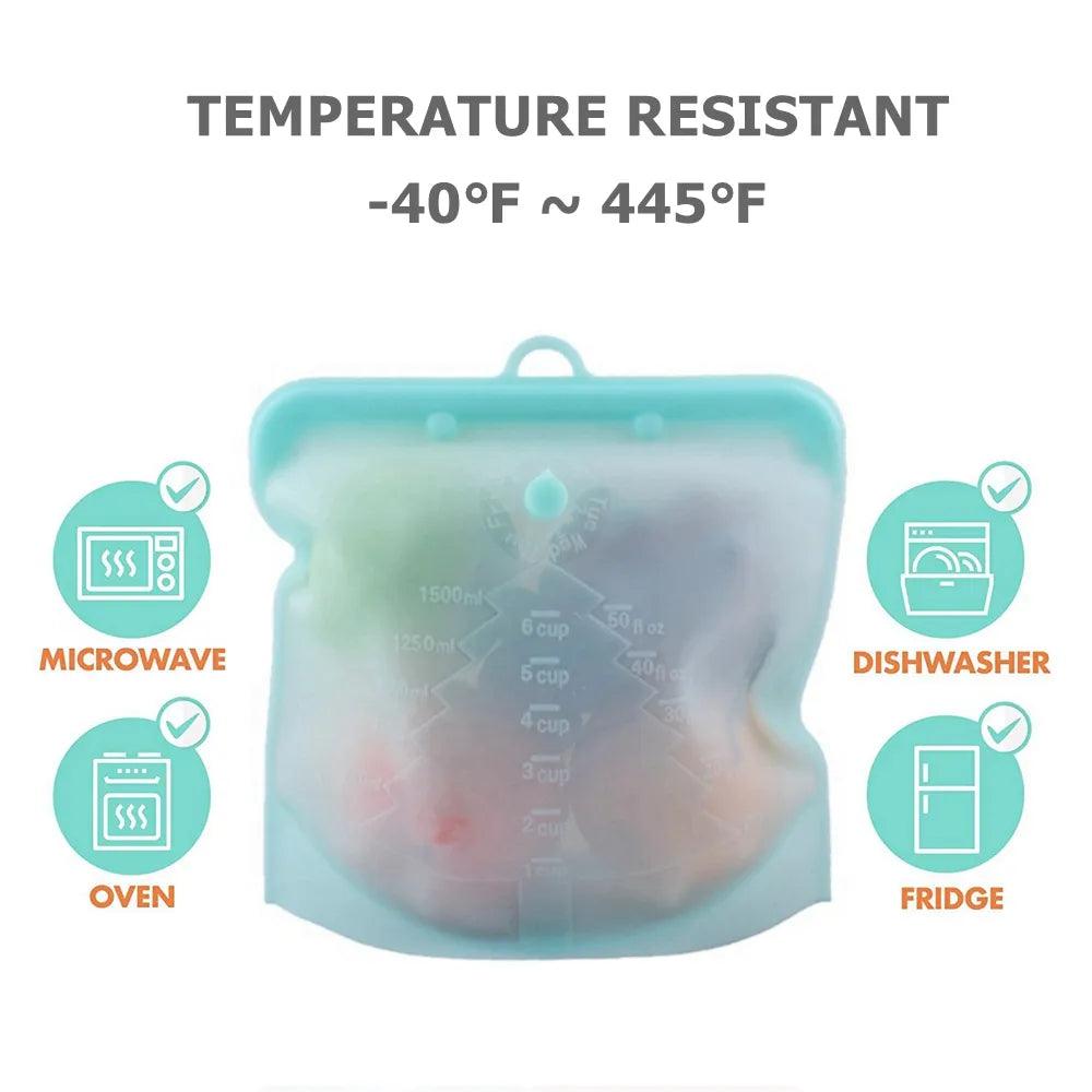 PULISI Silicone Reusable Food Bag 1 Piece 1500ml 50oz Leakproof Containers Reusable Fresh Bag Food Storage Bag Freezer Bag Snack - lojaesperanto
