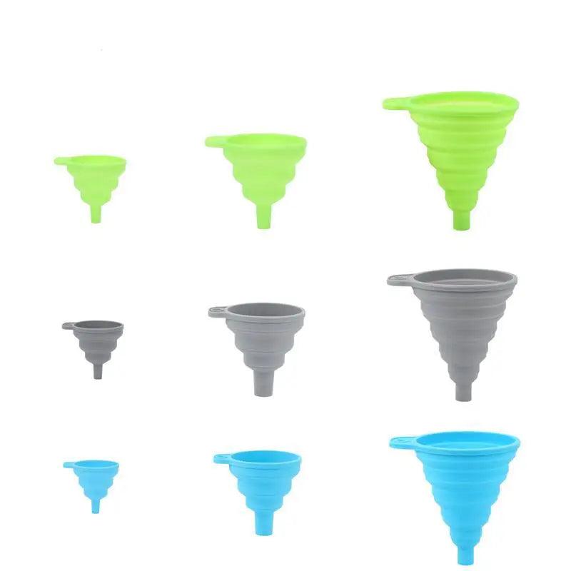 3 pc Silicone Collapsible Foldable Funnel Household Kitchen Cooking Tools Portable Wine Mini Portable Oil Pot Funnel - lojaesperanto