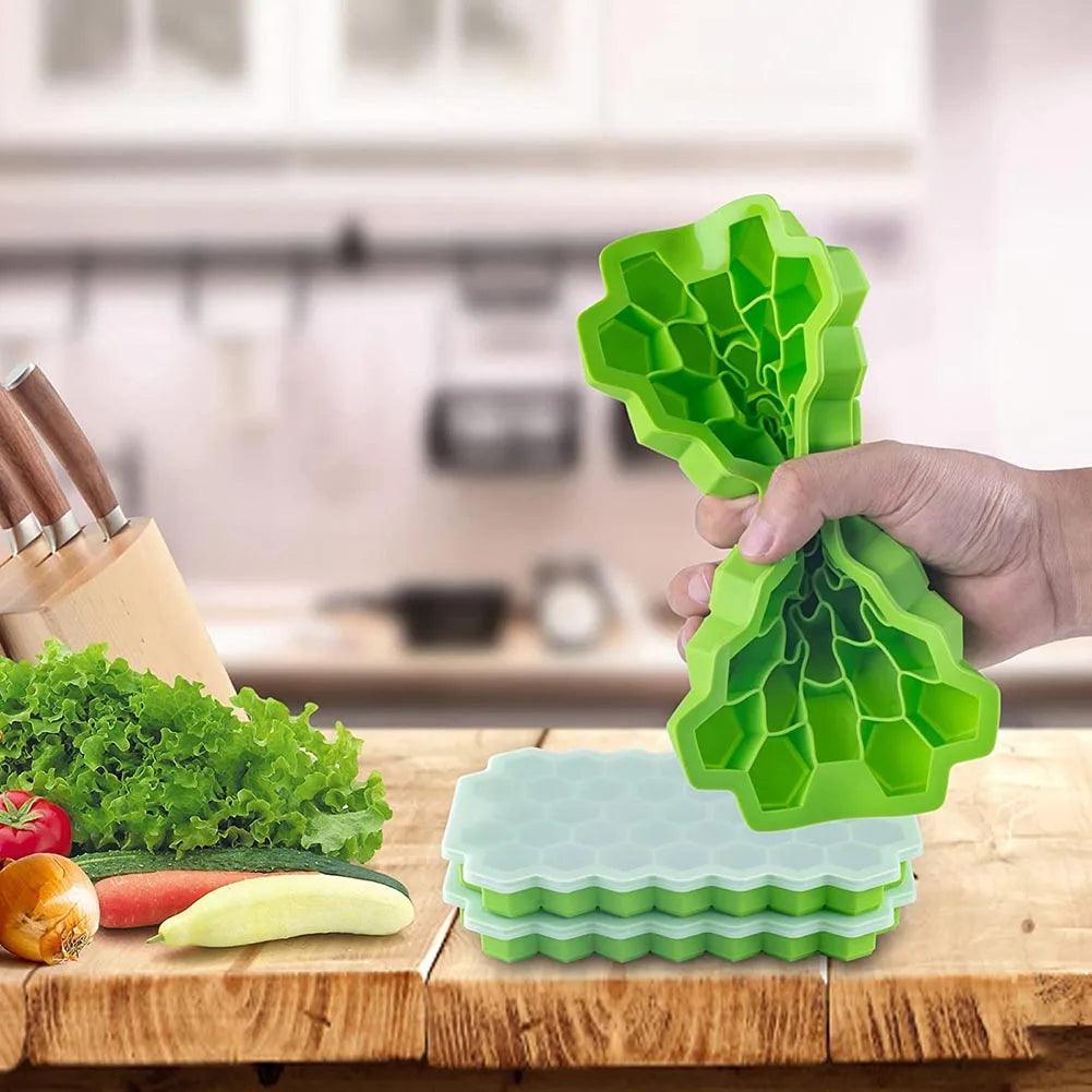 37 Cavity Honeycomb Ice Cube Trays Reusable Silicone Ice Cube Mold BPA Free Ice Maker with Removable Lids - lojaesperanto