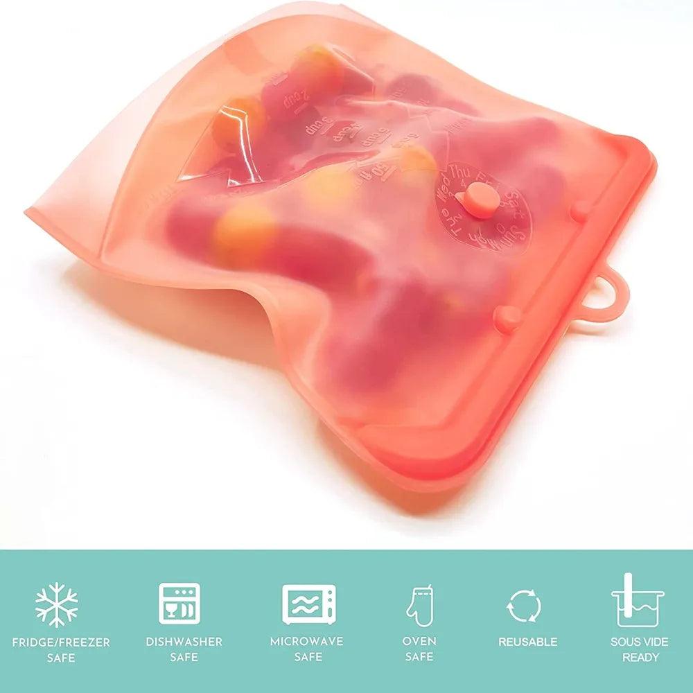 PULISI Silicone Reusable Food Bag 1 Piece 1500ml 50oz Leakproof Containers Reusable Fresh Bag Food Storage Bag Freezer Bag Snack - lojaesperanto
