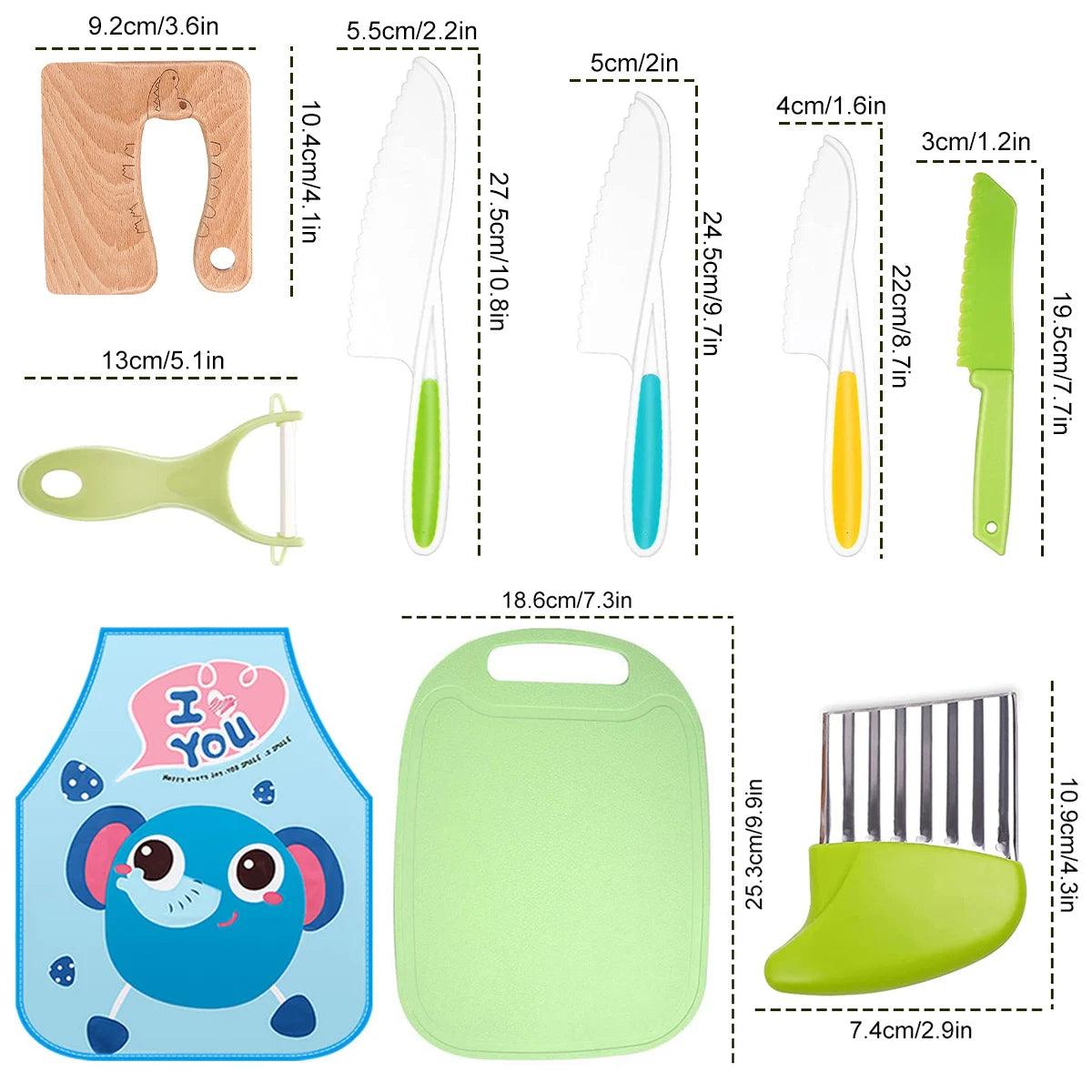 New Kids Cooking Cutter Set Kids Knife Toddler Wooden Cutter Cooking Plastic Fruit Knives to Cut Fruits Crinkle Kitchen Supplies - lojaesperanto