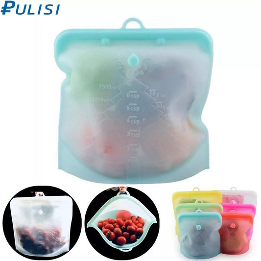 PULISI Silicone Reusable Food Bag 1 Piece 1500ml 50oz Leakproof Containers Reusable Fresh Bag Food Storage Bag Freezer Bag Snack - lojaesperanto