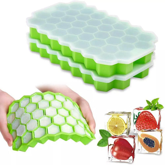 37 Cavity Honeycomb Ice Cube Trays Reusable Silicone Ice Cube Mold BPA Free Ice Maker with Removable Lids - lojaesperanto