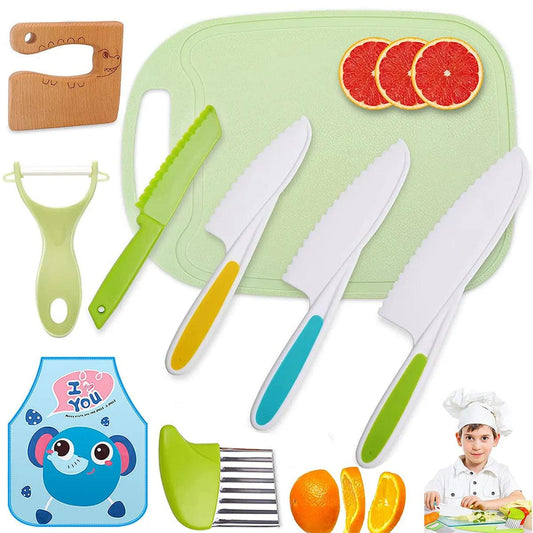New Kids Cooking Cutter Set Kids Knife Toddler Wooden Cutter Cooking Plastic Fruit Knives to Cut Fruits Crinkle Kitchen Supplies - lojaesperanto